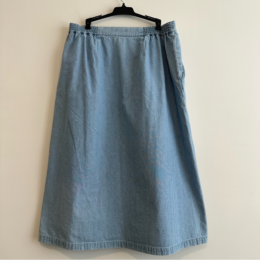 Light Blue Denim Button-Front Women's Skirt - Picture 6 of 10